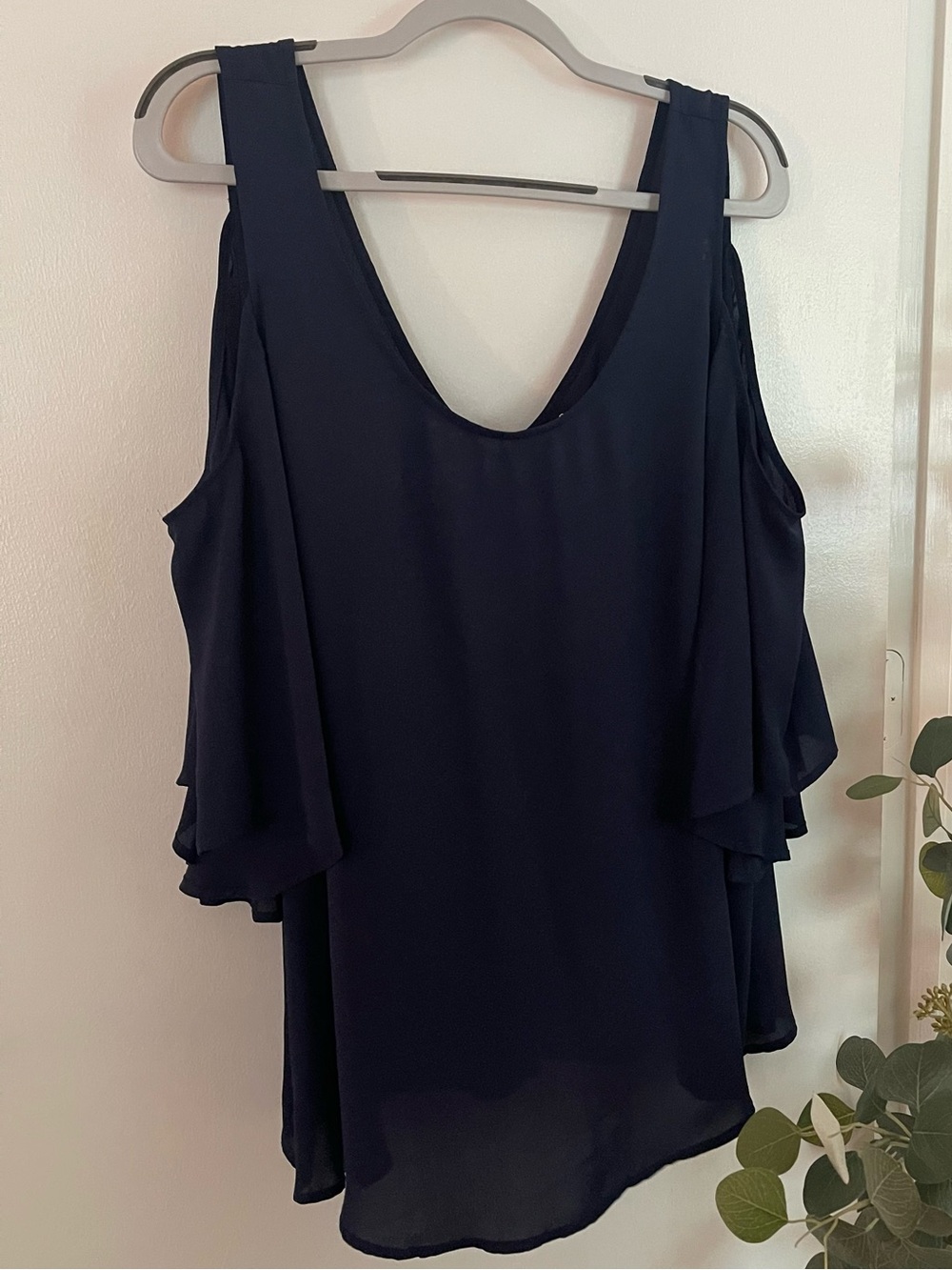 torrid Navy Ruffle Cold-Shoulder Chiffon Top